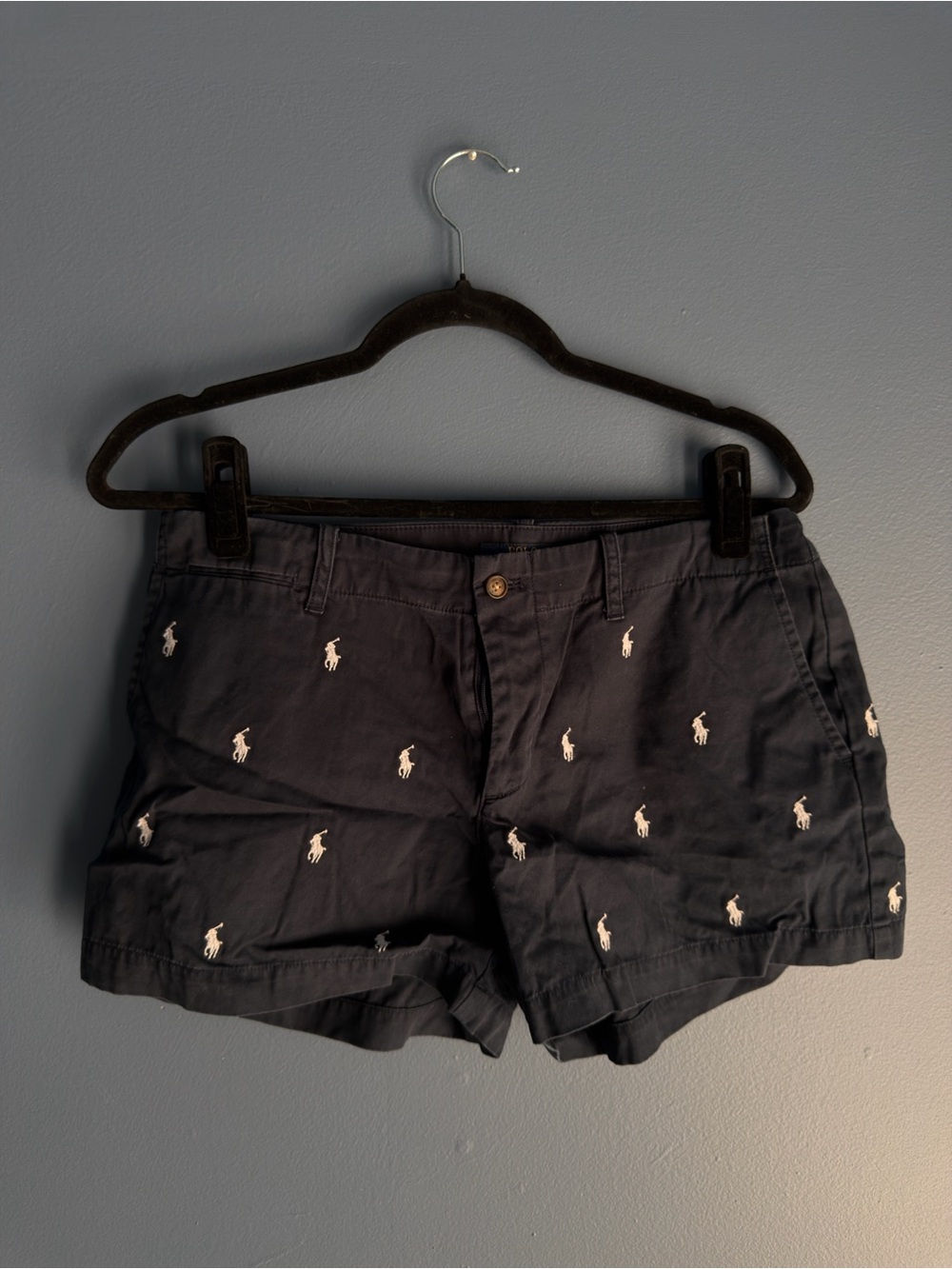 Ralph Lauren Navy Cotton Shorts with White Polo Pony Embroidery